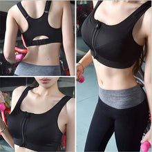 Load image into Gallery viewer, Push Up Sports Bra Zipper Padded black Running Women Seamless
